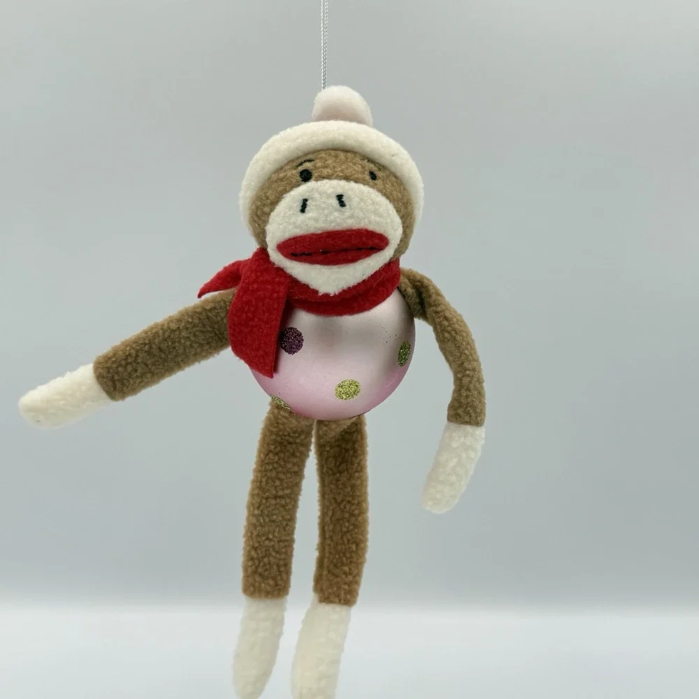 Lot of 3 Monkey‎ Ornaments Christmas Holiday Tree Sock Monkey Hanging